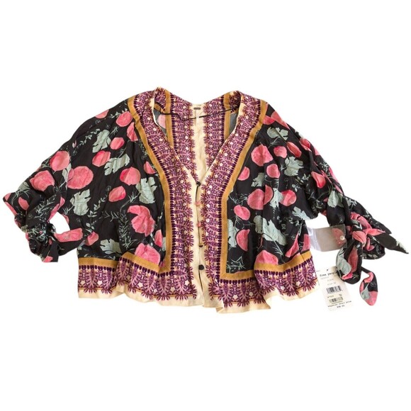 NWT Free People Cardigan Top Womens XS Abstract Artsy Print Tie Long Sleeve Boho - Picture 8 of 12